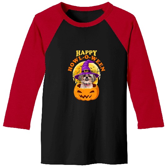 Shih Tzu Pet HowlOWeen Witch Funny Halloween Baseball Tees