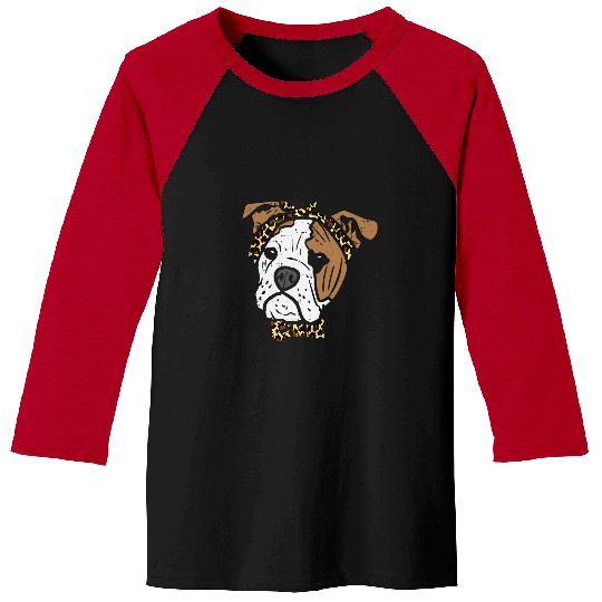 English Bulldog Pet Leopard Print Bandana Dog Lover Owner Baseball Tees