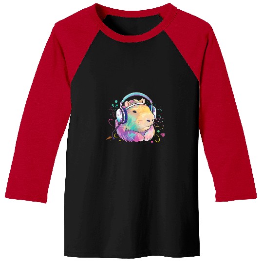 capybaras Mammal Baby capybaras Wearing Headphones Music Lovers Cute Baseball Tees