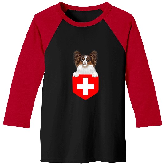 Papillon Pet Switzerland Flag Papillon Dog In Pocket 209 Baseball Tees