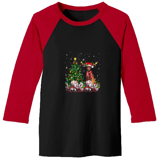 Doberman Pet Pinscher Christmas Tree Lights Santa Pajamas Xmas Baseball Tees