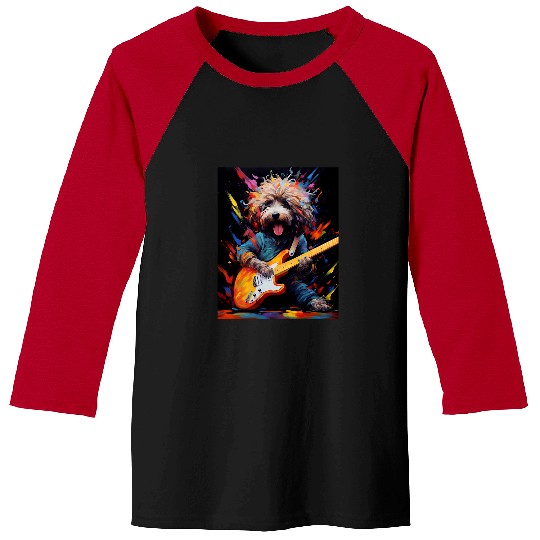 Labradoodle Pet Dog Playing Electric Guitar Painted Art Baseball Tees