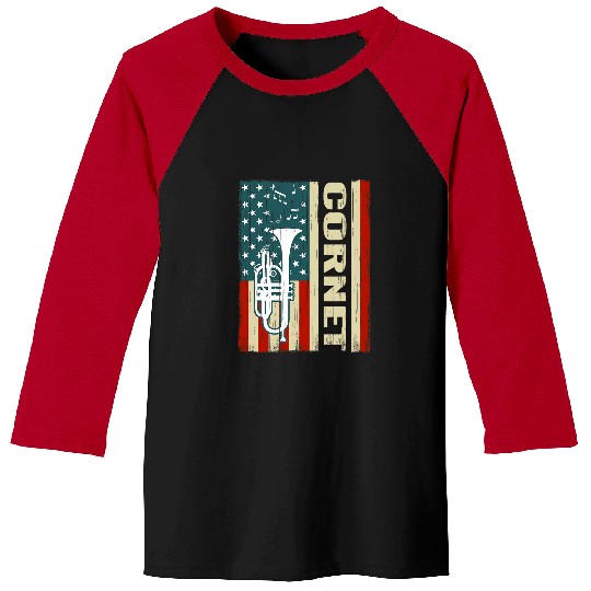 Funny Trumpet women men music teacher US FLag Cornet Cornetist 21 Baseball Tees
