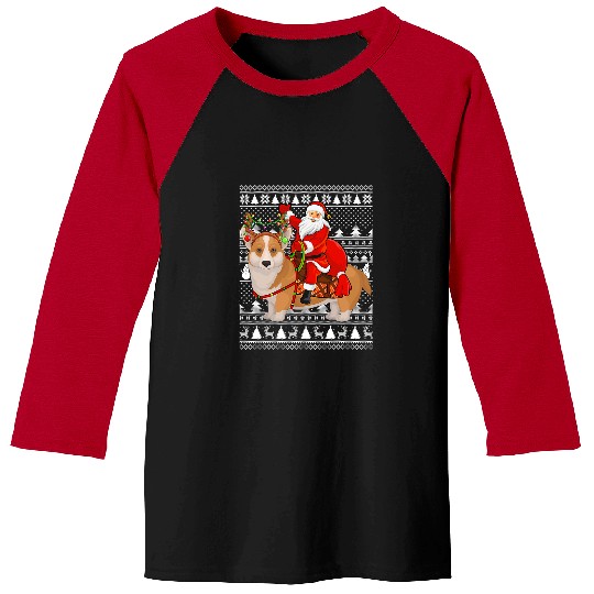 Corgi Pet Dog Funny Santa Riding Welsh Corgi Ugly Christmas 18 Baseball Tees