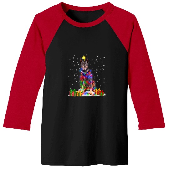 Doberman Pet Pinscher Dog Christmas Tree Lights Pajamas Xmas Baseball Tees