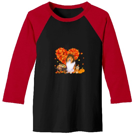 Shetland Pet Autumn Tree Fall Leaves Pumpkin Dog Lover 24 Baseball Tees