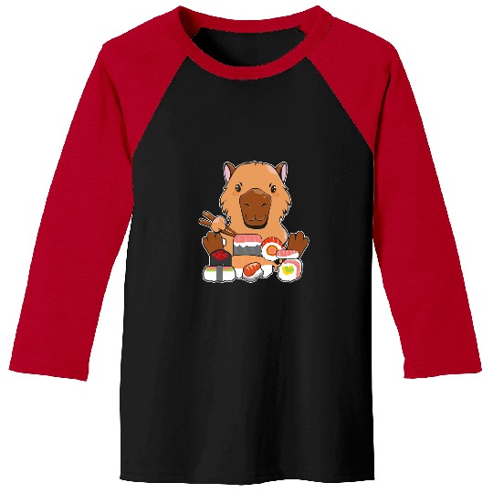 capybaras Mammal Eating Sushi Funny Capibara Baseball Tees