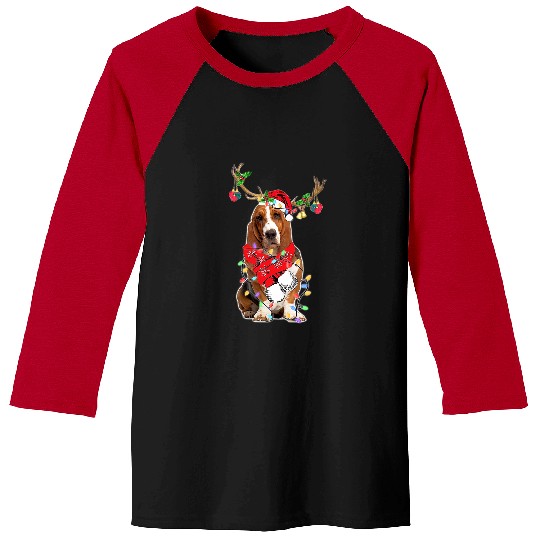 Basset Hound Pet Funny Basset Hound Reindeer Christmas Dogs Christmas Light Baseball Tees