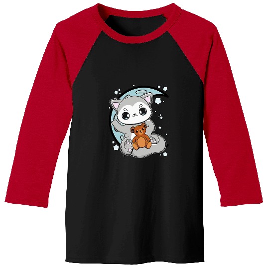 Coyote Mammal Cute wolfs With Teddy Bear And Moon For Otaku Baseball Tees