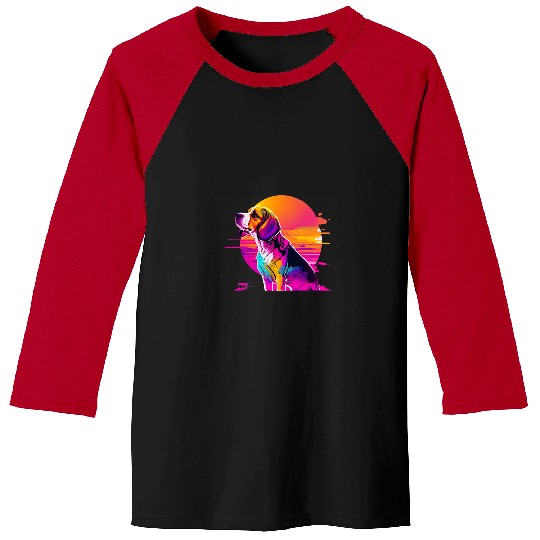 Beagle Pet Synthwave 80s Retrowave Aesthetic Baseball Tees
