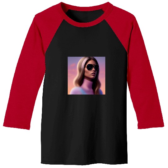 Woman Aviator Pilot Plane Pink Turtleneck Fuzzy Furry Sunset Baseball Tees