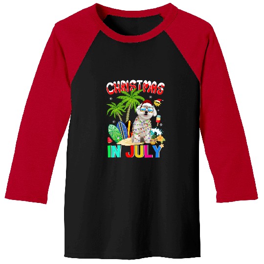 Maltese Pet in Santa Hat Sunglasses Christmas In July Baseball Tees
