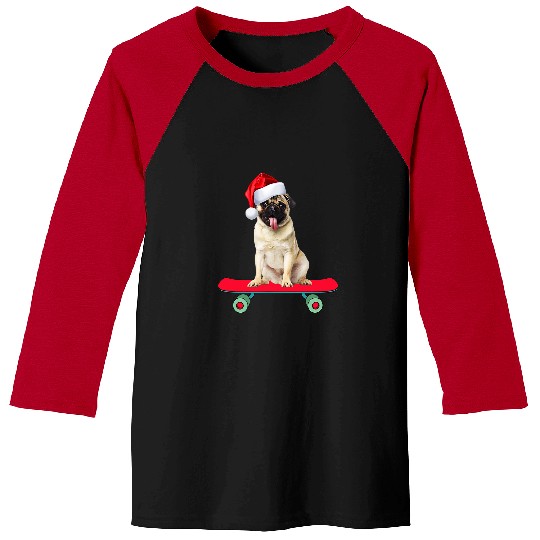 Pug Pet Funny Skateboarding Santa Claus Baseball Tees