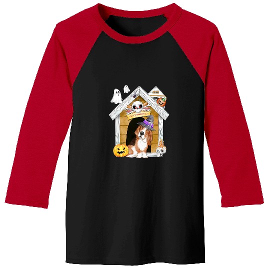 Basset Hound Pet Halloween Basset Hound Dog Witch Haunted House Baseball Tees