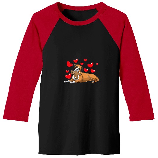 Boxer Pet With Stuffed Animal And Hearts Baseball Tees