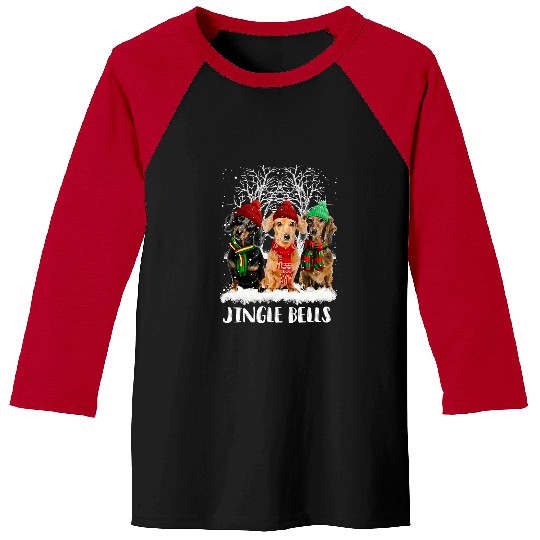 Dachshund Pet Jingle Bells Christmas Snow Tree Baseball Tees
