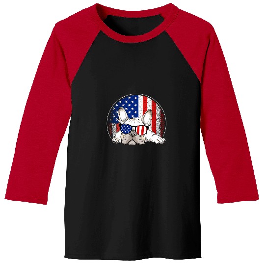 French Bulldog Pet Frenchie Dog Patriotic French Bulldog American Flag Glasses Dog 101 Baseball Tees