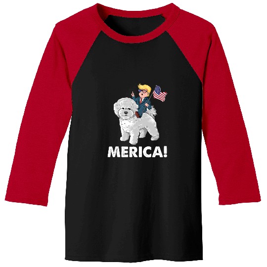 Bichon Pet Frise Trump Merica Riding a Bichon frise Dog 4th July Baseball Tees