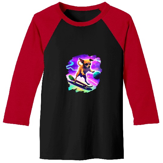 Chihuahua Pet Skateboarding Outer Space Retro Vintage Skater Baseball Tees