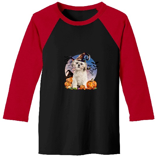 Shih Tzu Pet Dog Halloween Shih Tzu Jack O Lantern Pumpkin Moon 52 Baseball Tees