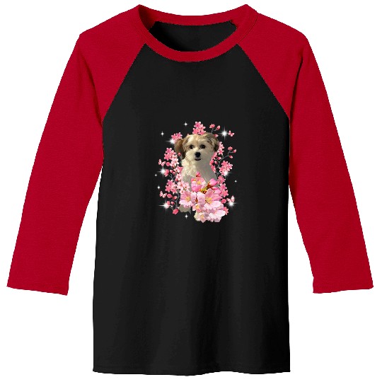 Chinese Crested Pet Powderpuff Cherry Blossom Flowers Baseball Tees