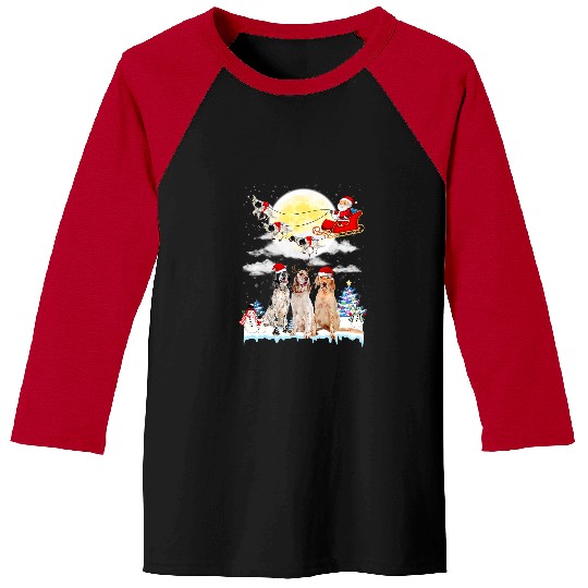 English Setter Pet English Setter Funny Reindeer Christmas Moon Santa Baseball Tees