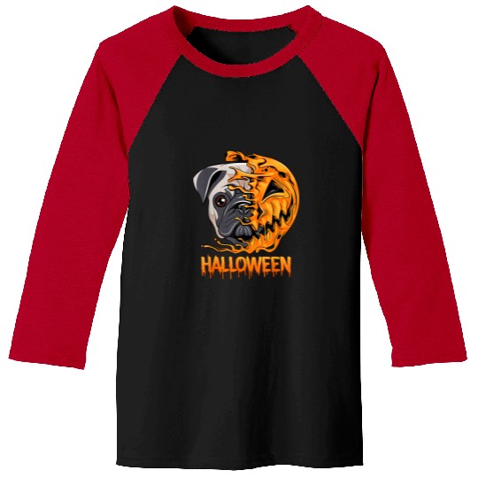 Pug Pet Halloween Pumpkin Skeletons Scary Spooky Season 119 Baseball Tees