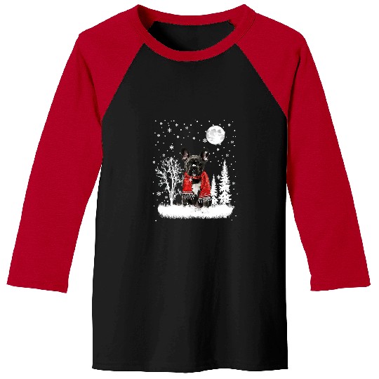 French Bulldog Pet Frenchie Dog Under Moonlight Snow Christmas Pajama 22 Baseball Tees
