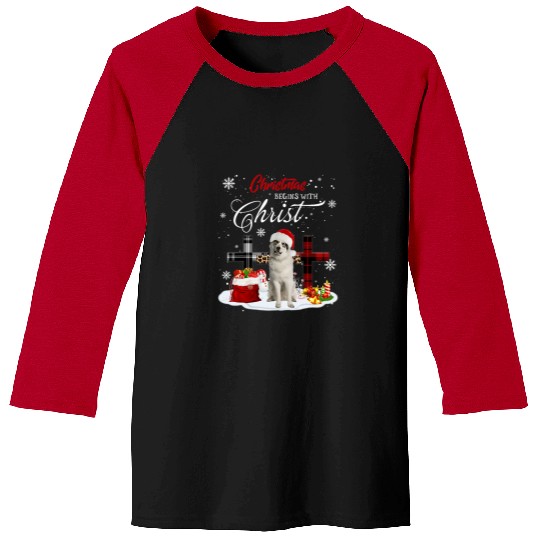 Pyrenees Pet Christmas Begins With Christ Great Pyrenees Christmas Cross Baseball Tees