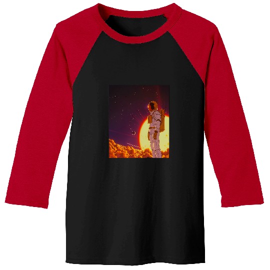 Retro 1990s Japanese Anime Space Astronaut Sun Rising Art 1 Baseball Tees