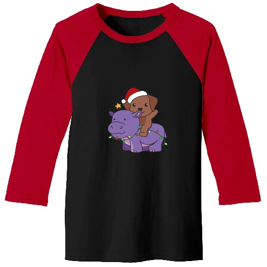 Labrador Pet Christmas Hippo Labrador Merry Christmas Hippopotamus 3 Baseball Tees