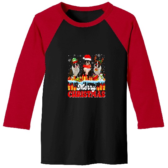 Boston Terrier Pet Funny Boston Terrier Dog Reindeer Christmas Light Dog Lover 3 Baseball Tees