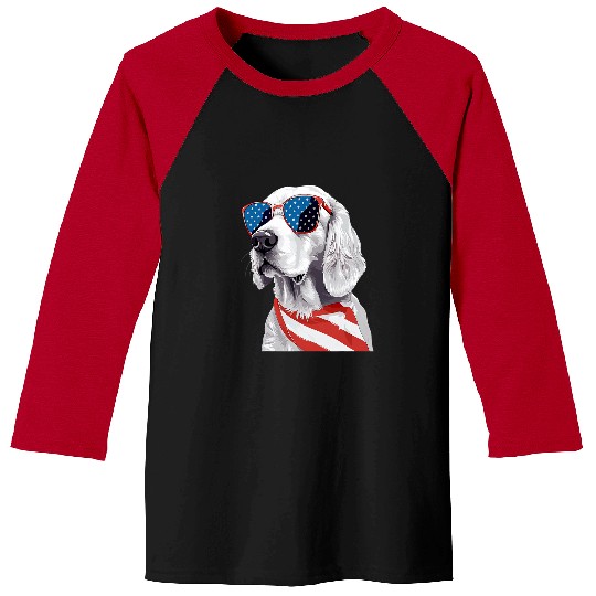 English Setter Pet English Setter with USA Flag Independence Day 4th of July 21 Baseball Tees