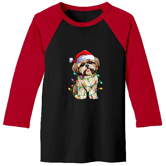 Shih Tzu Pet santa shih tzu christmas light pajama dog xmass matching Baseball Tees
