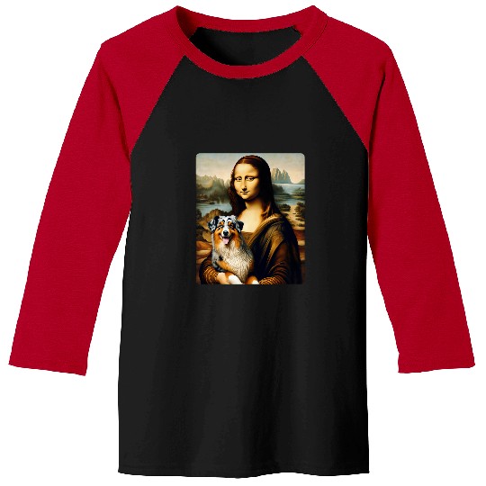 Australian Shepherd Pet Mona Lisa Australian Shepherd Twist Artistic Dog Portrait Baseball Tees