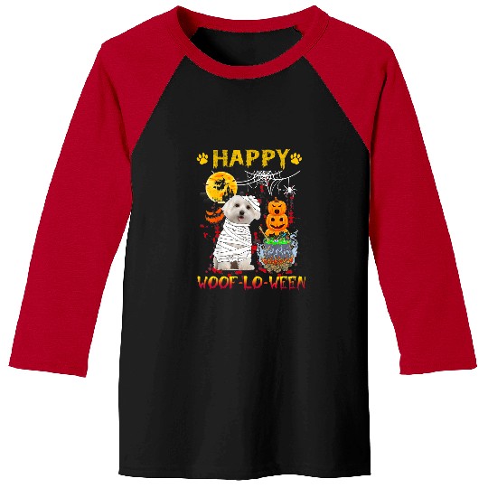 Maltese Pet Mummy Happy Woofloween Halloween Pumpkin Baseball Tees