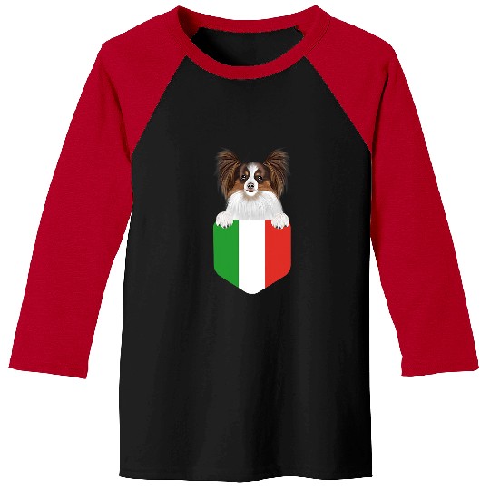 Papillon Pet Italy Flag Papillon Dog In Pocket 395 Baseball Tees