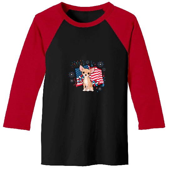 Chihuahua Pet 4th of July American Flag Fireworks Cute Baseball Tees