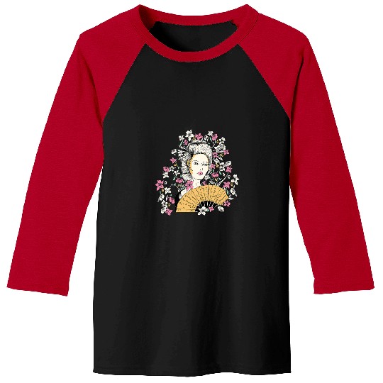 Japanese Geisha Girl in Kimono and flowers Baseball Tees