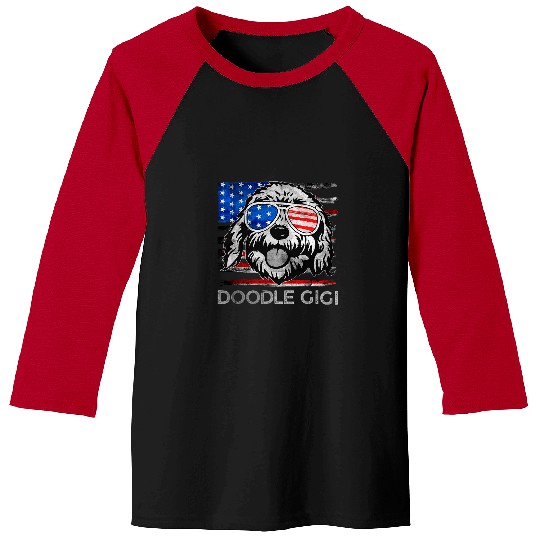 Berdoodle Pet Doodle Gigi Vintage American Flag Dog Funny Mothers Day Baseball Tees