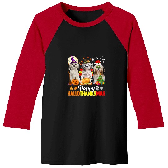 Shih Tzu Pet Hallothanksmas Dog Dad Dog Mom Baseball Tees
