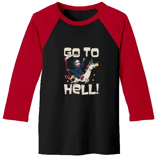 Unicorn Pet Go To Hell Unicorn Grim Reaper Halloween Baseball Tees