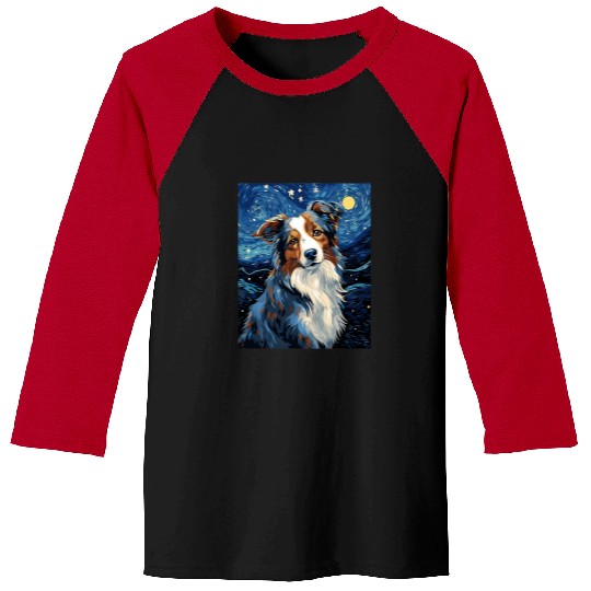 Australian Shepherd Pet Dog Starry Night Van Gogh Art Lover Baseball Tees