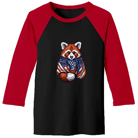4th Of July Red Panda USA Flag Cute American Patriotic Baseball Tees