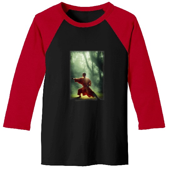Shaolin Monk Training Morning Tai Chi In A Clearing Jungle Baseball Tees