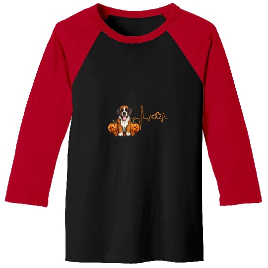 Saint Bernard Dog Pumpkin EKG Heartbeat Halloween Costume Baseball Tees