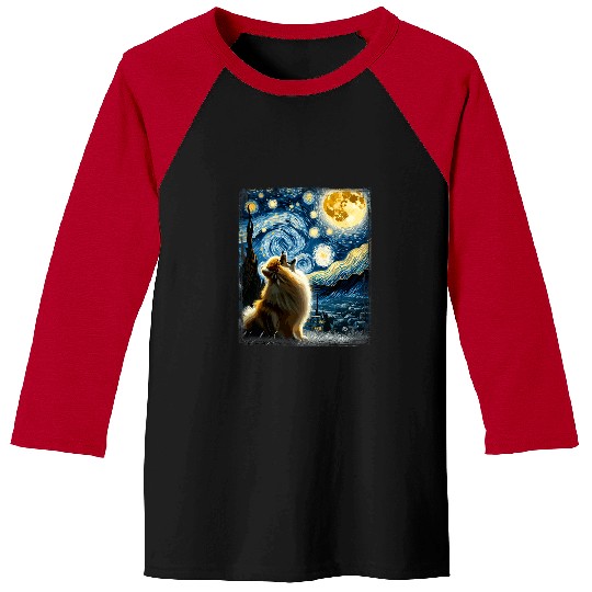 Pomeranian Dog Canine Art Van Gogh Starry Night Pomeranian Baseball Tees