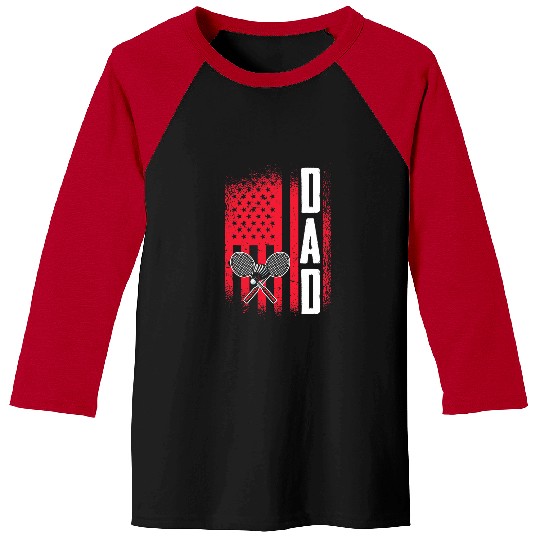 Dad Badminton Player Retro Game US Flag Merica Shuttlecock Baseball Tees