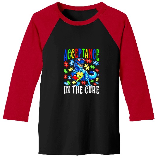 Autism Puzzle Dino Acceptance Is The Cure Autism Awareness Dinosaur Puzzle Baseball Tees