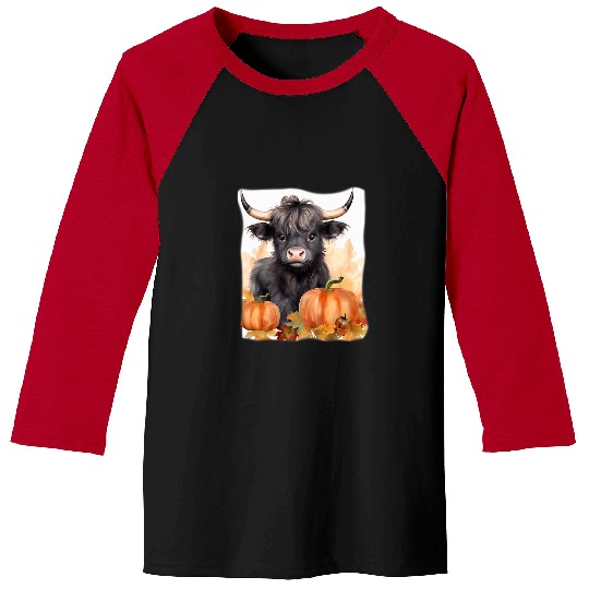 Baby Highland Cow in a Field of Flowers at Sunset Baseball Tees